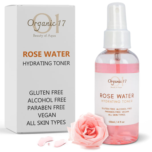 01 Organic 17 Rose Water Toner Spray bottle for deep hydrating skin