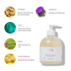 100% PURE Burdock & Neem shampoo ingredients list highlights gentle, nourishing wash