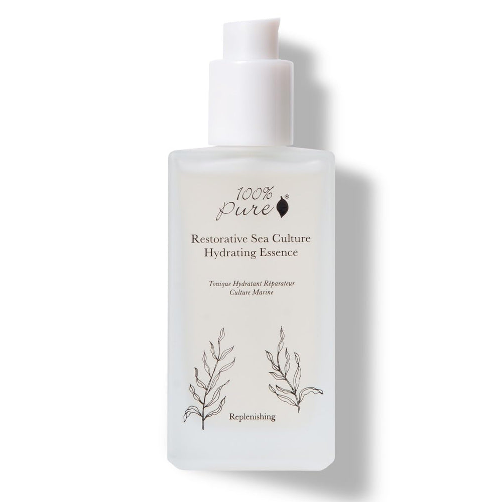100% PURE Restorative Sea Essence Toner bottle ready for daily hydration.
