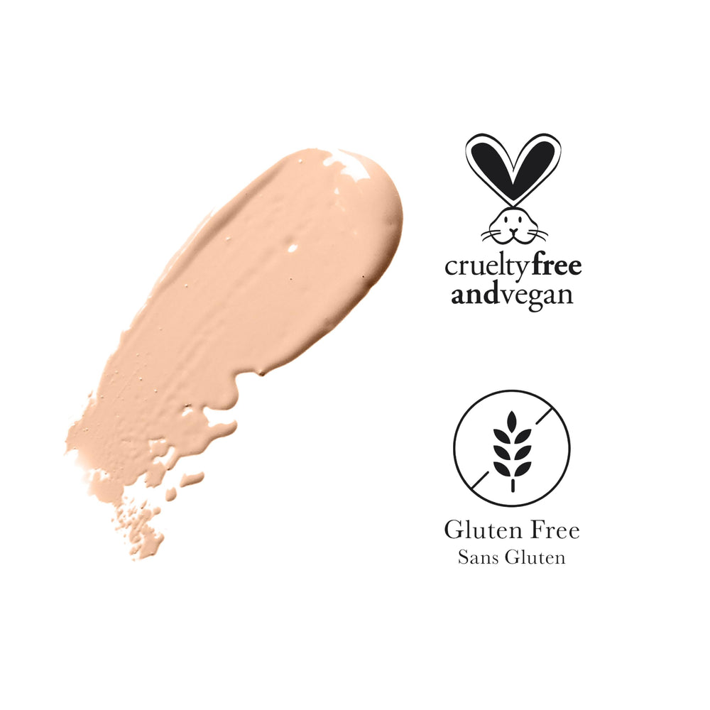 Close-up texture of 100% PURE Healthy Foundation showing matte yet hydrated feel.