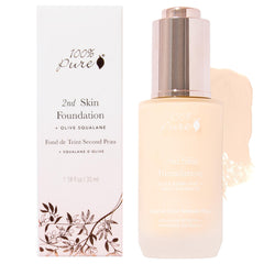 100% PURE 2nd Skin bottle pour shows a lightweight serum texture for effortless wear.