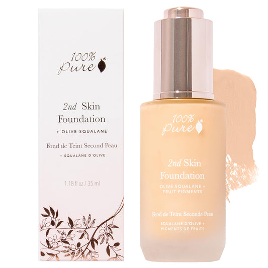 100% PURE 2nd Skin serum foundation pump enables easy, precise application with a feather-light feel.