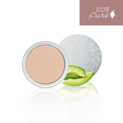 Avocado oil infusion in the foundation close-up suggests nourishing moisture.