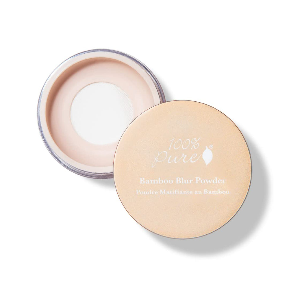 100% PURE Bamboo Blur Powder bottle pour shows oil-absorption and translucent finish.