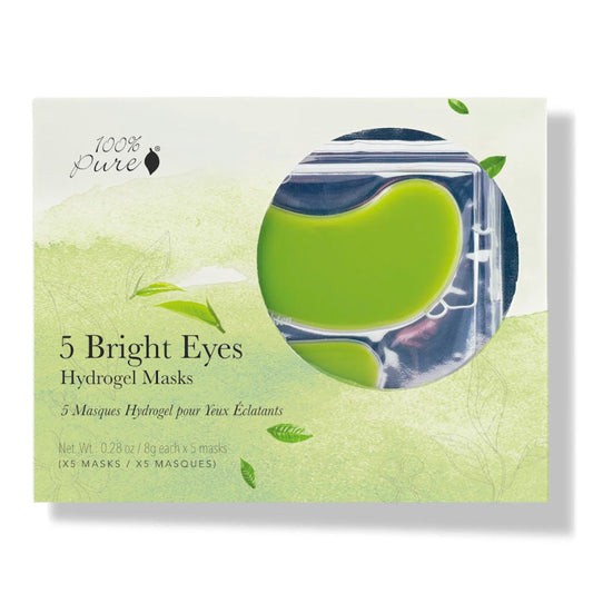 100% PURE Bright Eyes Masks pack front, vegan, hydrating under-eye treatment.