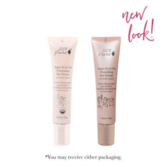 100% PURE eye cream application close-up demonstrates creamy texture for under-eye hydration.