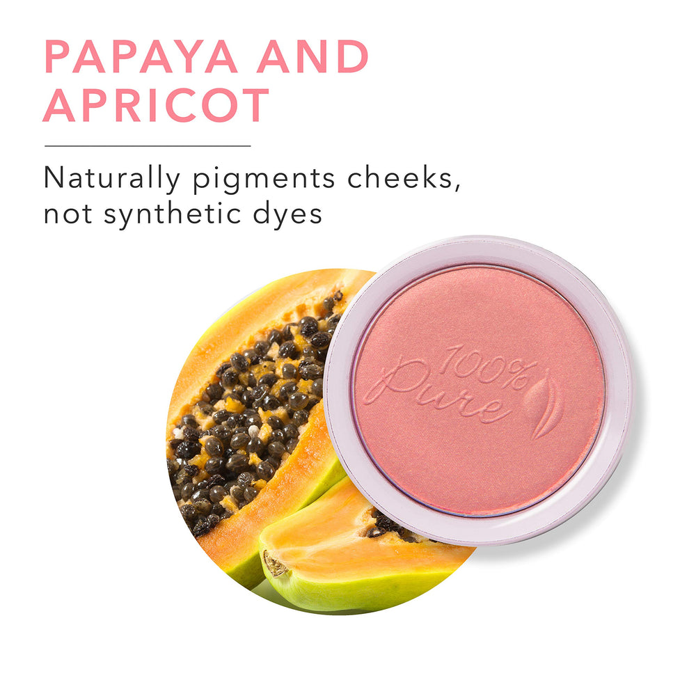 100% PURE Mimosa fruit-pigmented blush swatch shows light coral color