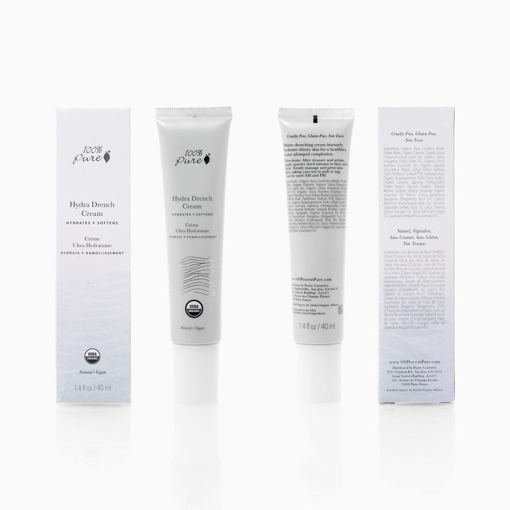 100% PURE Hydra Drench Cream oil-free finish demonstrating non-greasy feel.