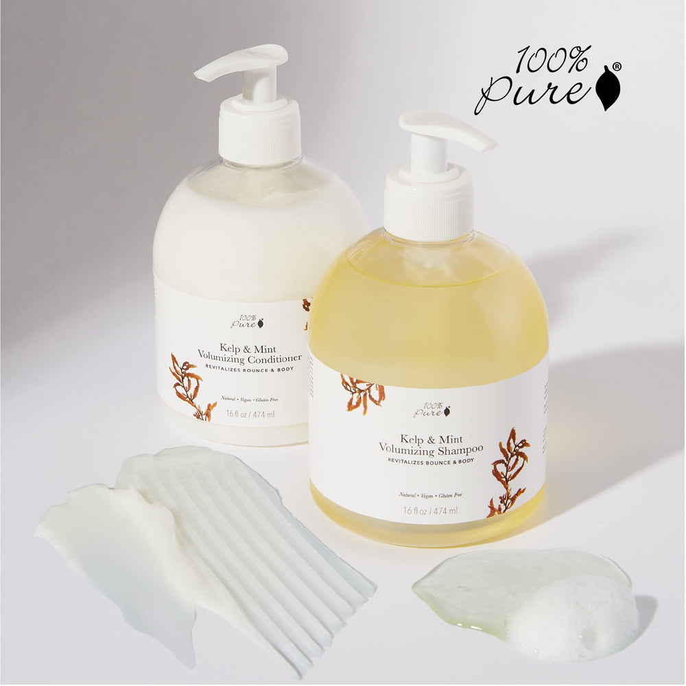 Green tea essence in 100% PURE Kelp & Mint Shampoo boosts gloss and manageability