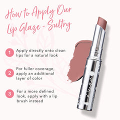 Applied on lips, 100percentpure Lip Glaze Sultry adds subtle shine with hydration.