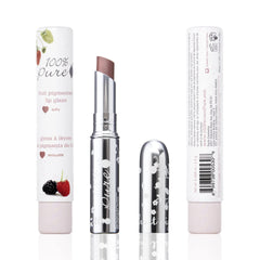 Close-up of 100percentpure Lip Glaze Sultry tube highlighting creamy texture for easy application.