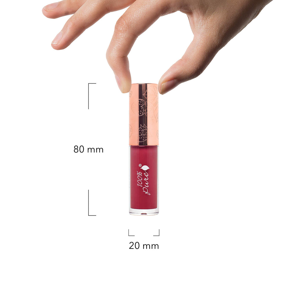 100% Pure lip gloss in medium berry red pigment for versatile looks