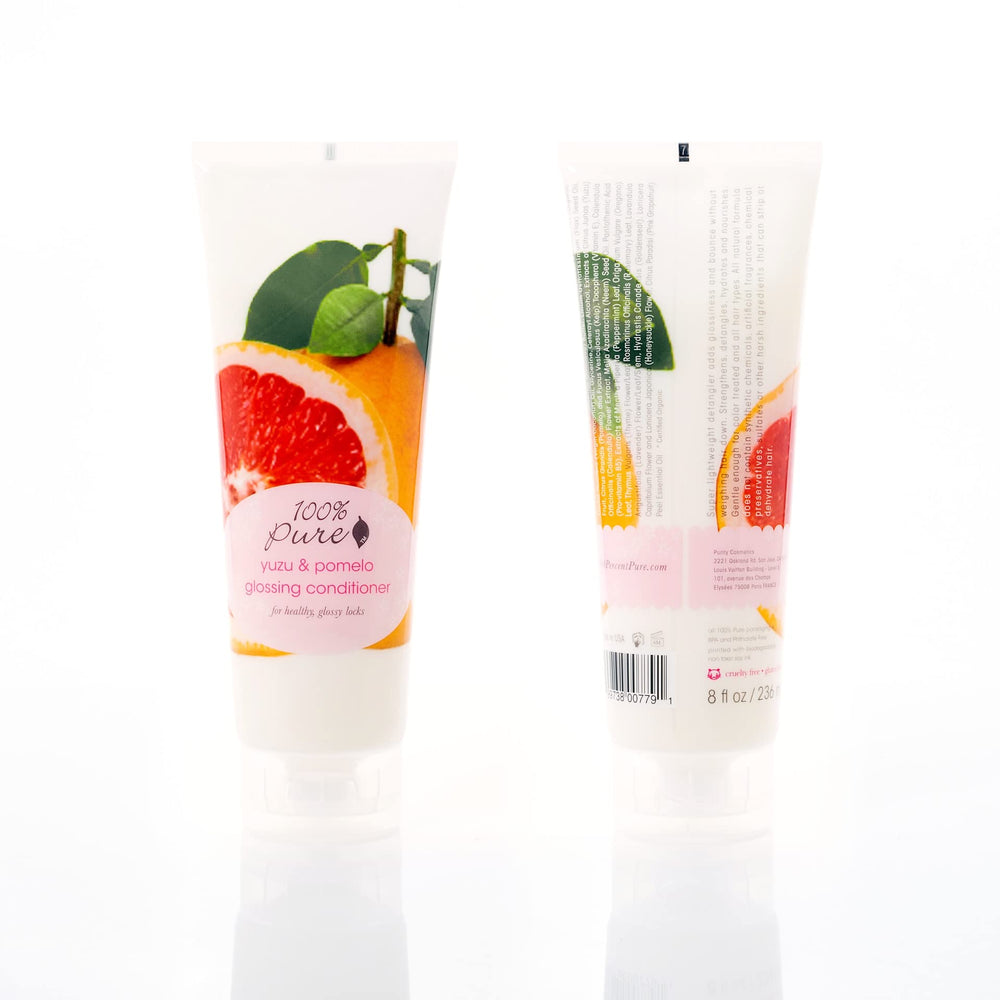 100% PURE Yuzu & Pomelo Glossing Conditioner supports a daily routine for all hair types.