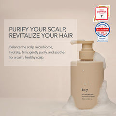 107 Clarifying Shampoo label closeup highlights fermented vinegar benefits