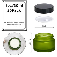 11 Hoa Kinh green frosted round containers protect contents from light.