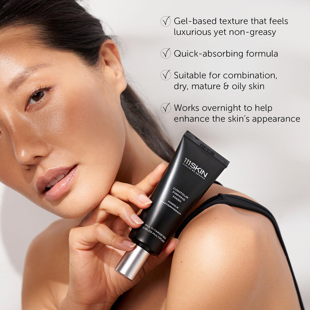 111SKIN Black Diamond Contour Firming Mask with hyaluronic acid emphasizes deep hydration for refreshed skin