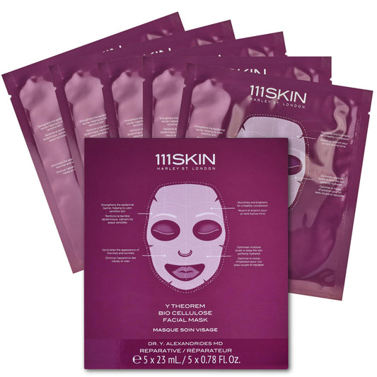 111SKIN Y Theorem Bio Cellulose Mask unfold to reveal a premium sheet for soothing hydration.