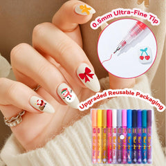 12 Colors Nail Art Pens Set color swatches with opaque pigments for bold designs