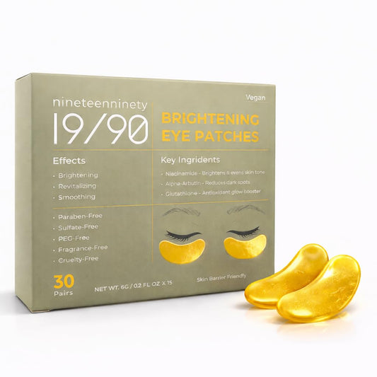 19/90 gold under-eye patches in box for a refreshed, awake look.