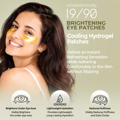 Close-up of 19/90 hydrogel under-eye patches delivering hydration.