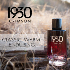 1930s Crimson bottle side angle highlighting sleek lines and masculine elegance.