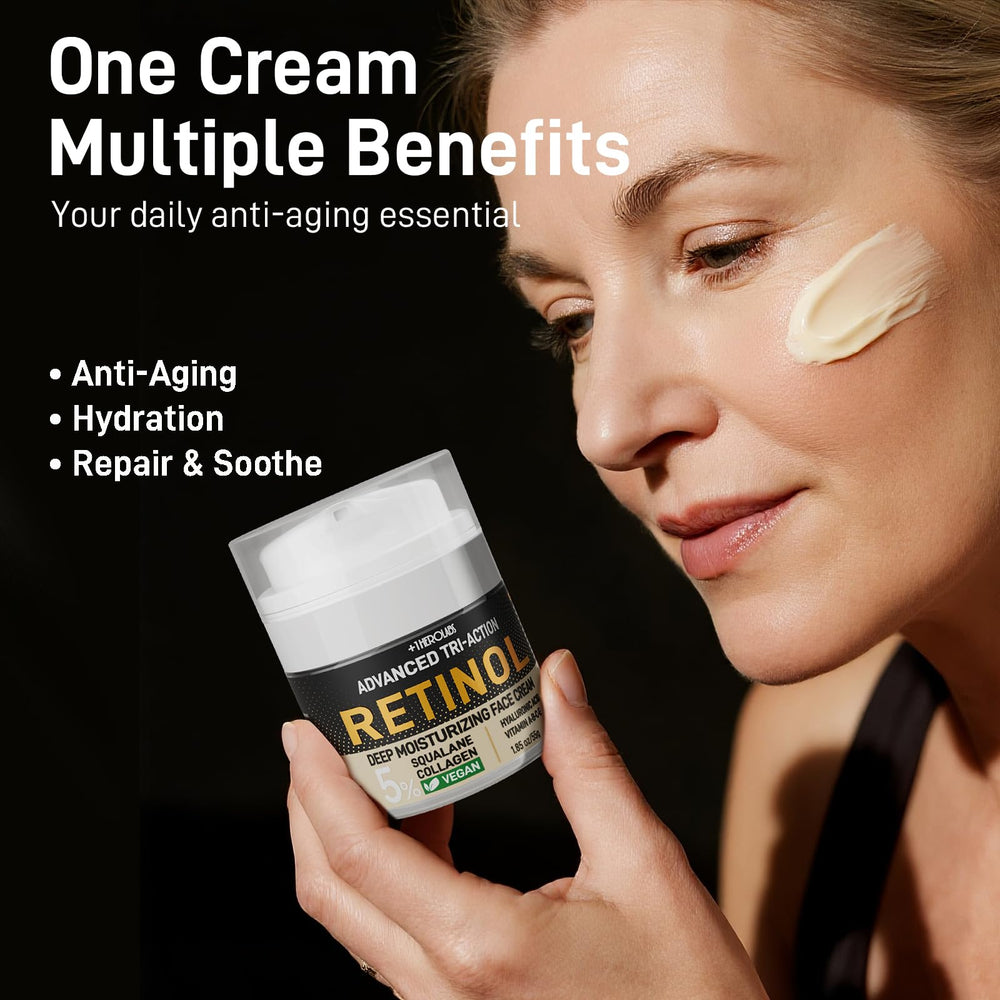 1HEROLABS Retinol Moisturizer jar swatch demonstrates hydrating, non-greasy feel.