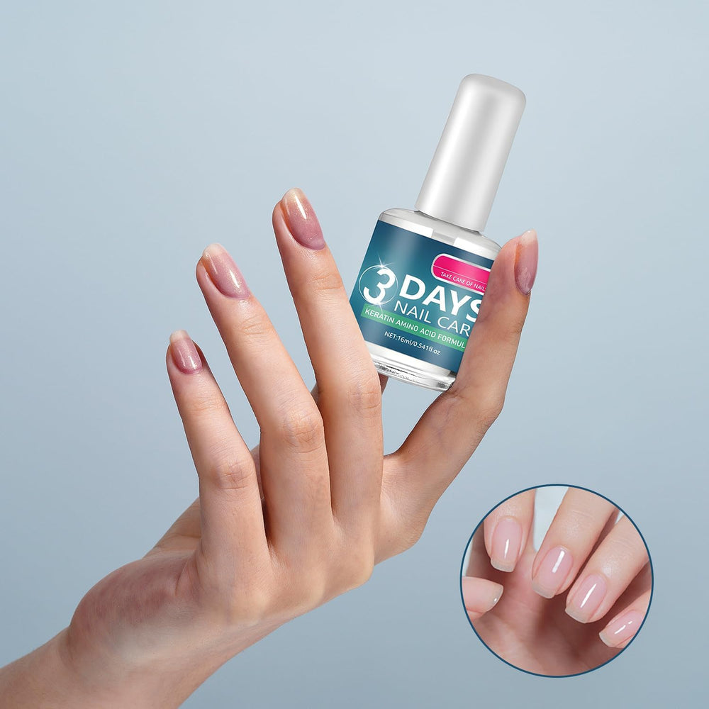 2Pacs 3 Days Nail Care bottle back highlighting keratin amino acids for strength