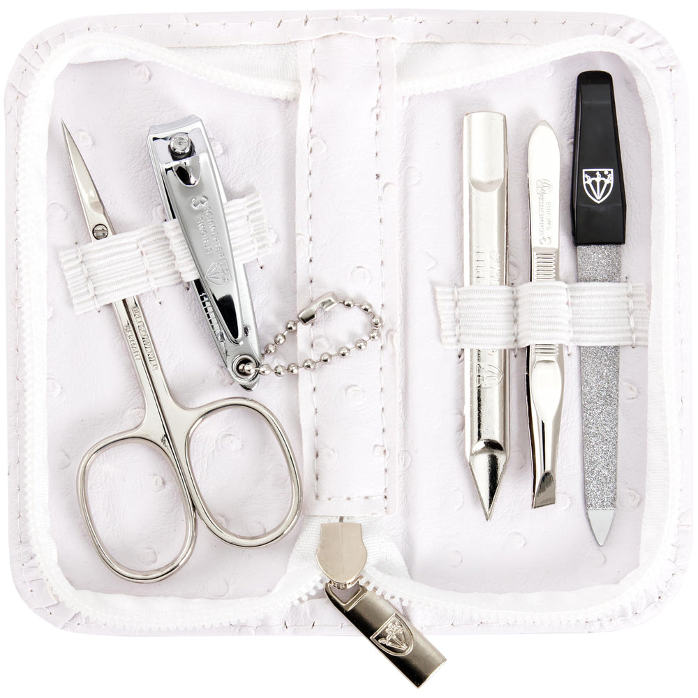 3 Swords Germany 5-piece kit case with ostrich white leather for travel.
