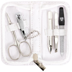 3 Swords Germany 5-piece kit case with ostrich white leather for travel.