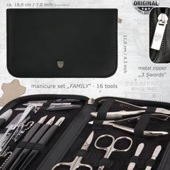 3 Swords Germany case synthetic black leather keeps tools organized.