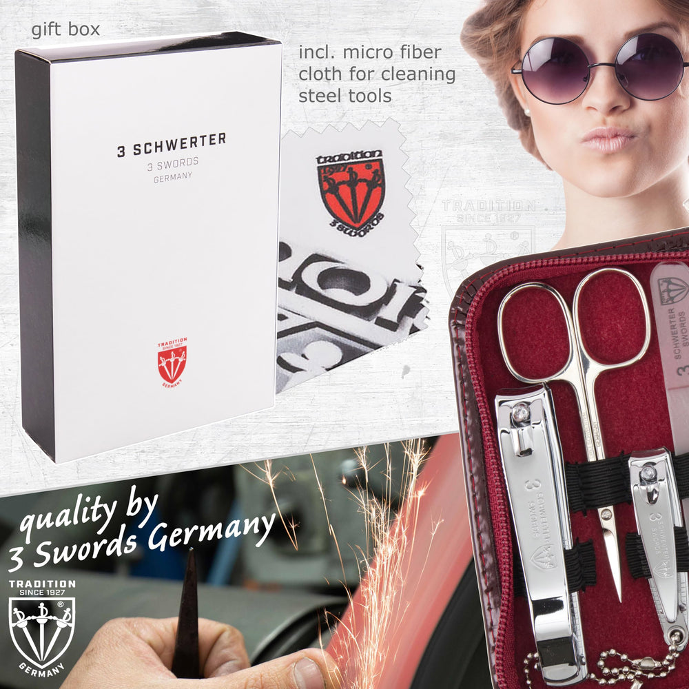3 Swords Germany compact grooming case open view with tools