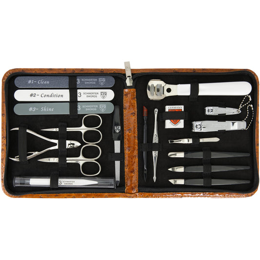 3 Swords Germany manicure set with tools in a premium case for precise grooming.