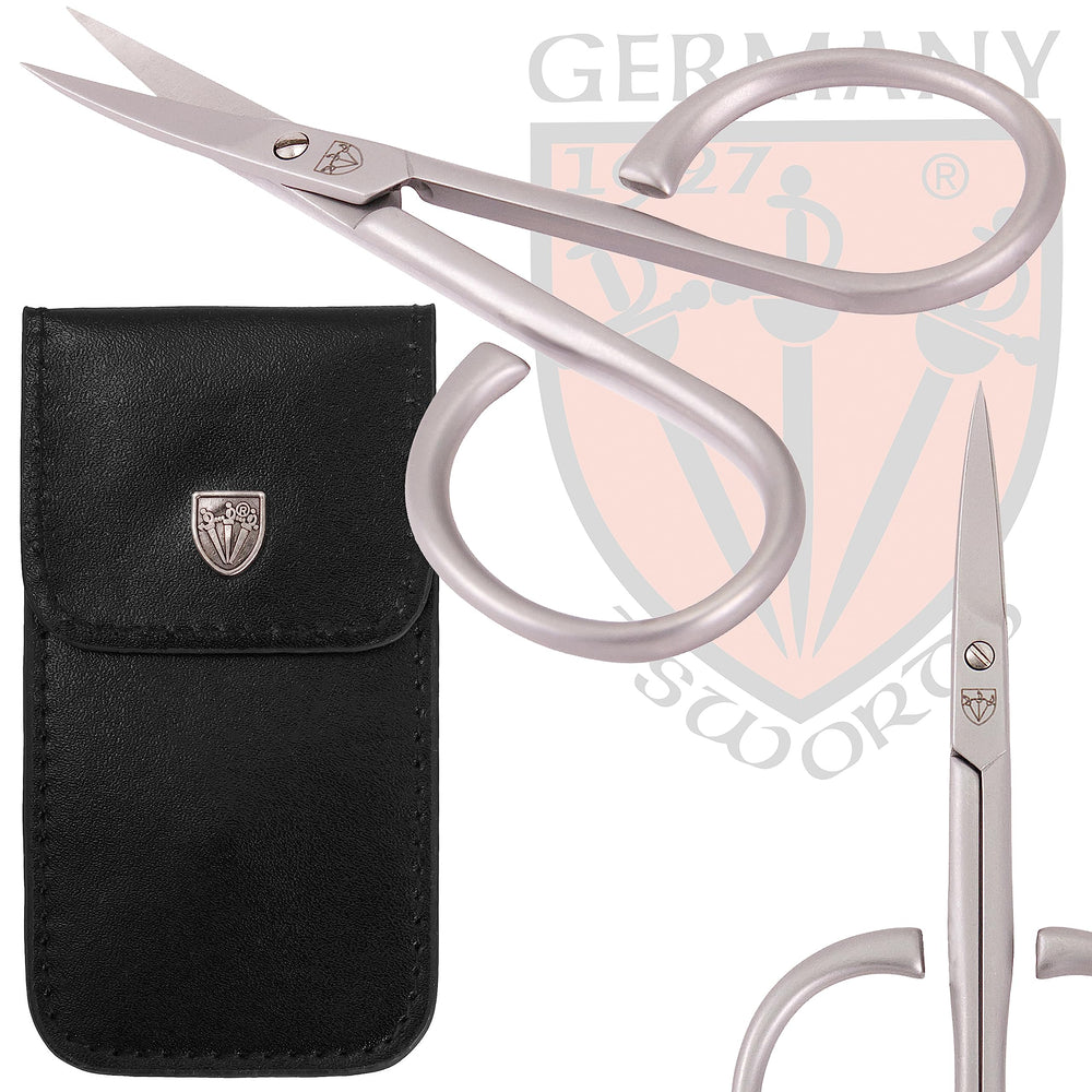3 Swords Germany stainless steel cuticle scissors close-up for sharp, clean trims.