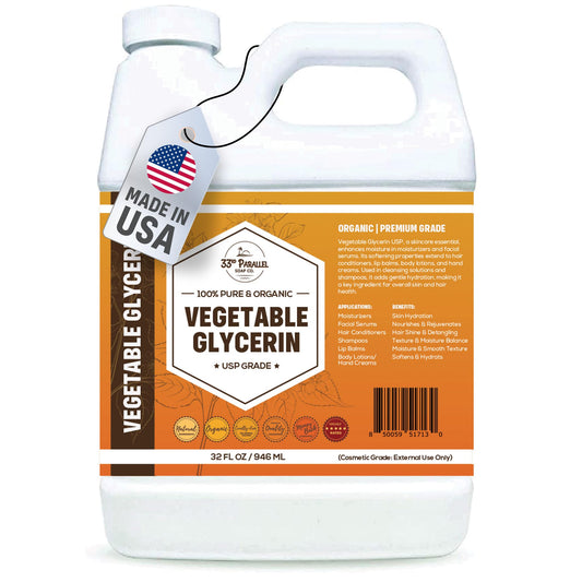 33RD PARALLEL SOAP CO Organic Vegetable Glycerin USP 32 oz bottle for versatile skincare use.