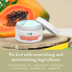 360Feel Mango Papaya ingredients list highlighting plant-based oils and shea butter