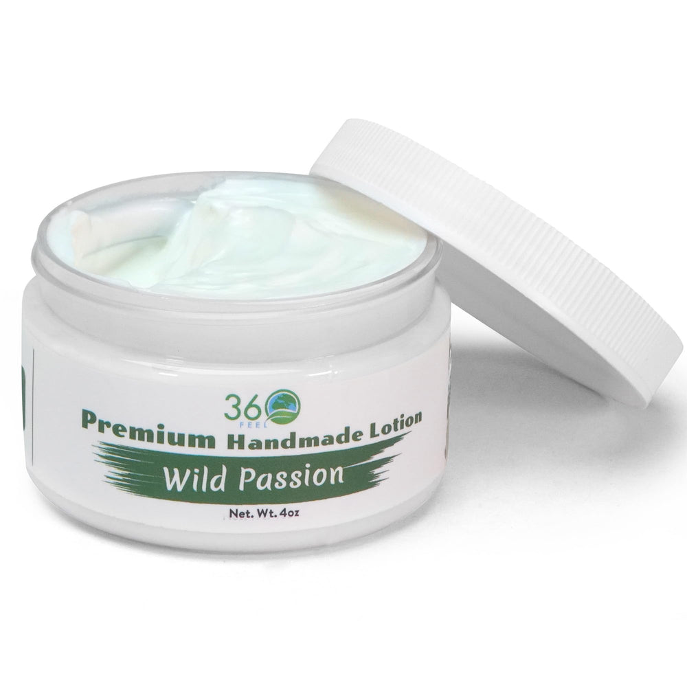 360Feel Wild Passion lotion bottle closeup showing coconut oil hydration for daily moisture
