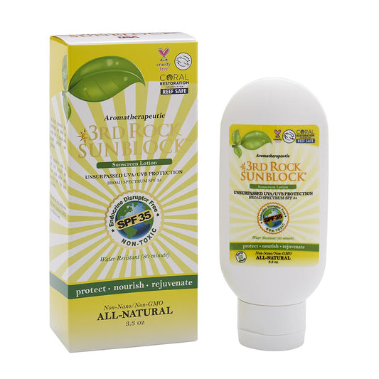 3rd Rock Sunblock bottle front view for on-the-go protection