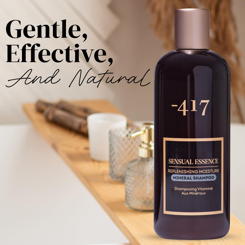 417 Dead Sea Minerals Shampoo on bathroom shelf signals easy daily use.