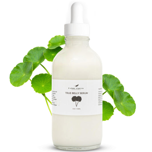 8 Sheep Organics True Belly Serum bottle front view highlighting pregnancy-safe skin care hydration
