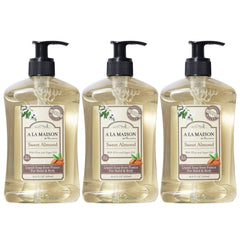 A LA MAISON almond hand soap bottle showing premium French formulation for daily care