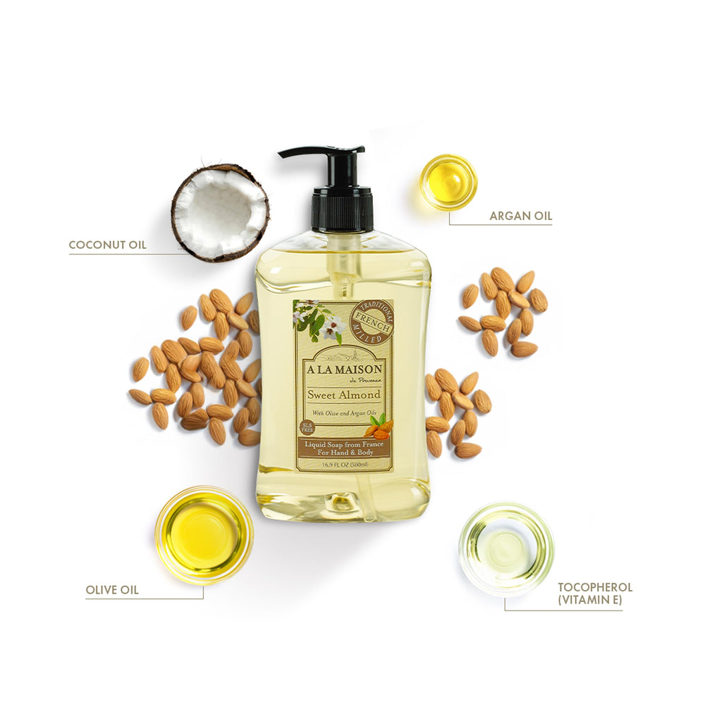 A LA MAISON almond hand soap pump for easy dispensing and rich lather