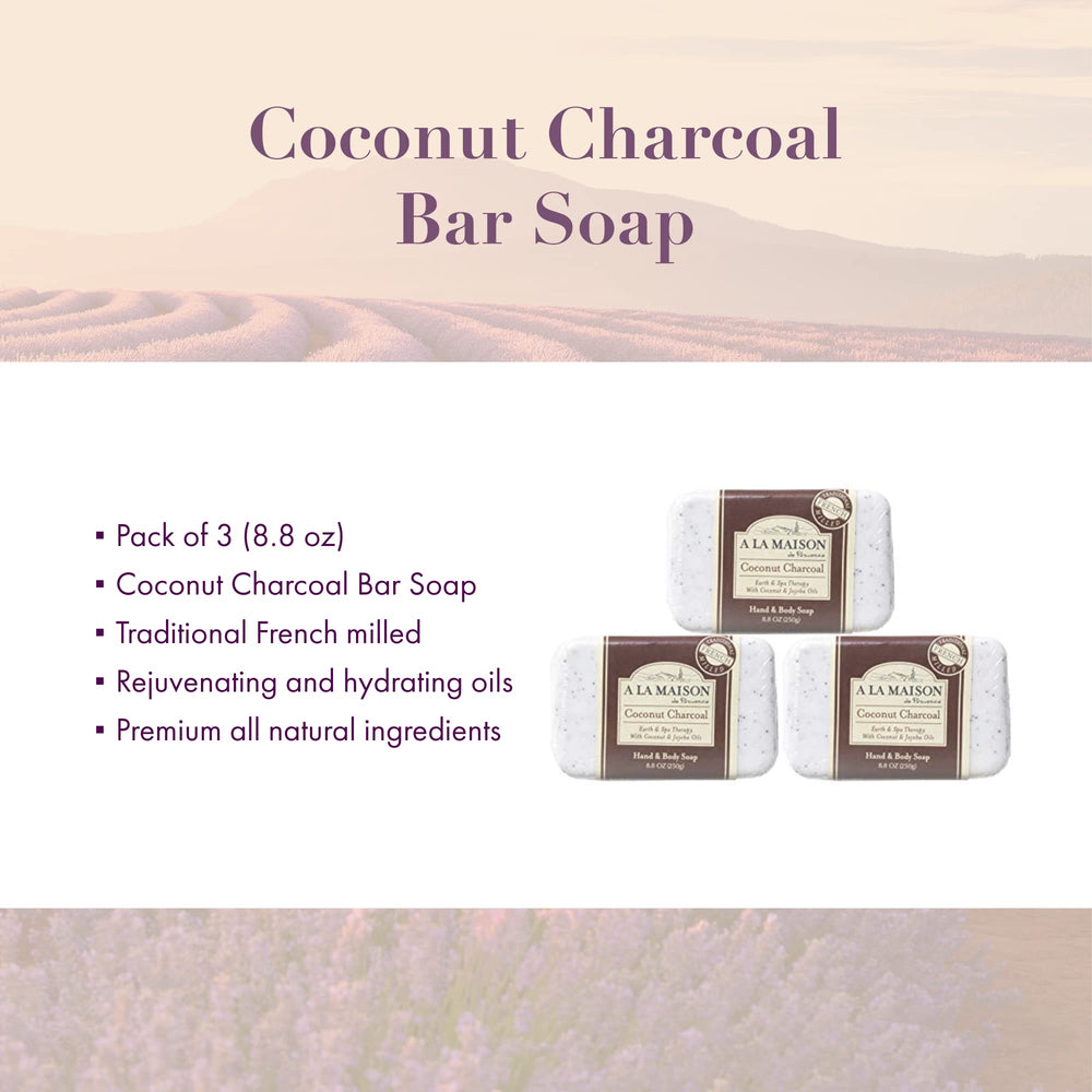 A LA MAISON Coconut Charcoal Bar Soap ready for daily hand and body care.