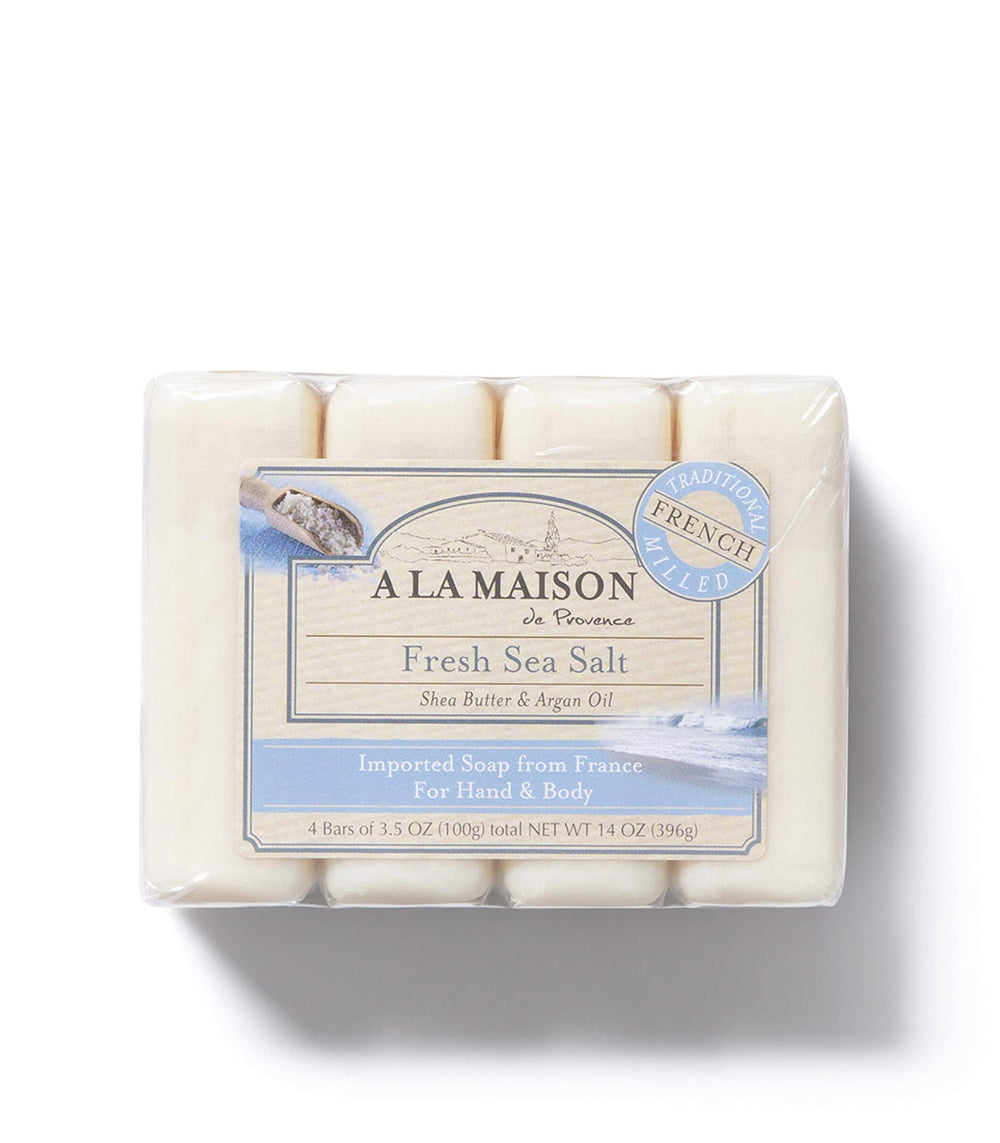 A LA MAISON Fresh Sea Salt soap ingredients display for nourishment and hydration.