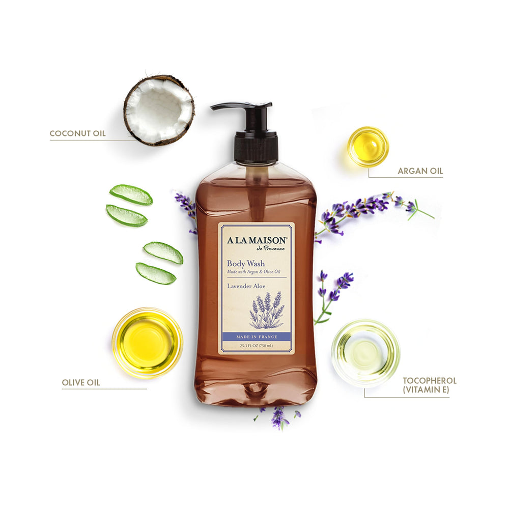 A La Maison Lavender Aloe Body Wash back view, free of SLS and parabens.