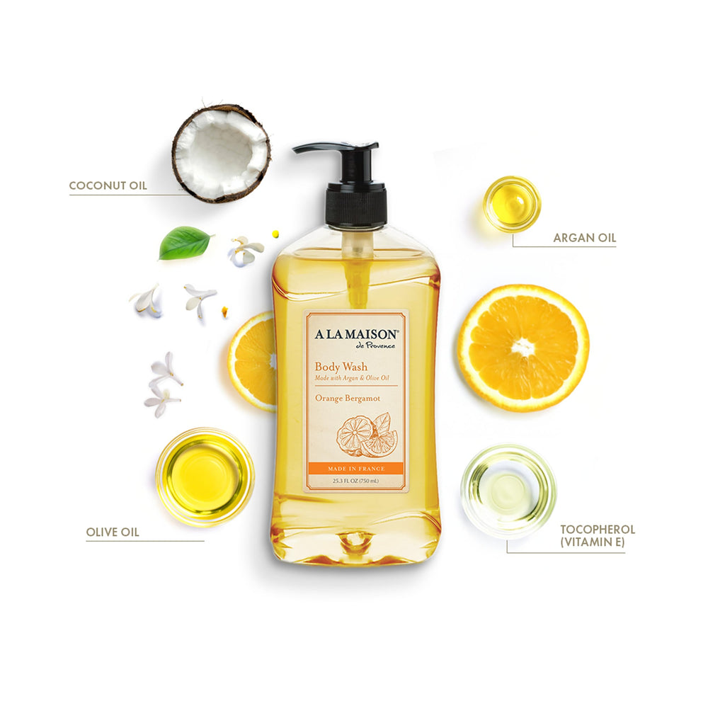 A LA MAISON Orange Bergamot Body Wash pump action close-up for easy dispensing