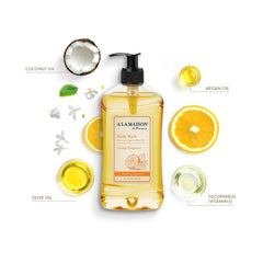 A LA MAISON Orange Bergamot Body Wash pump action close-up for easy dispensing
