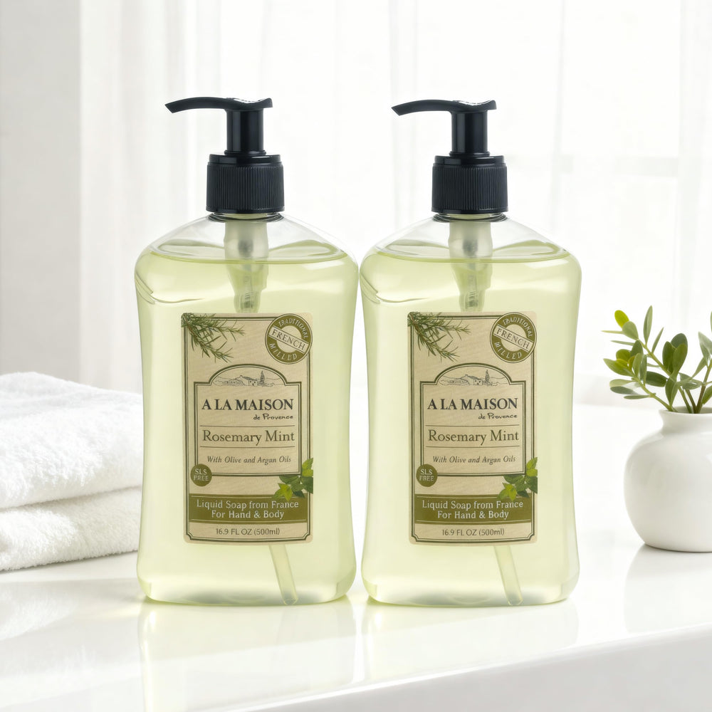 A LA MAISON Rosemary Mint in a stylish bathroom scene, elevating hand care with a spa-like scent.