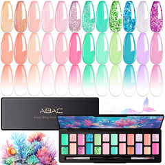 ABAC 24-color hema-free glitter gel palette for bold nail art.