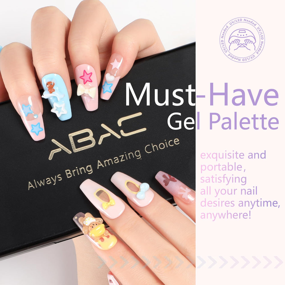 ABAC Pastel Shimmer base and top coats with UV/LED lamp guidance for curing