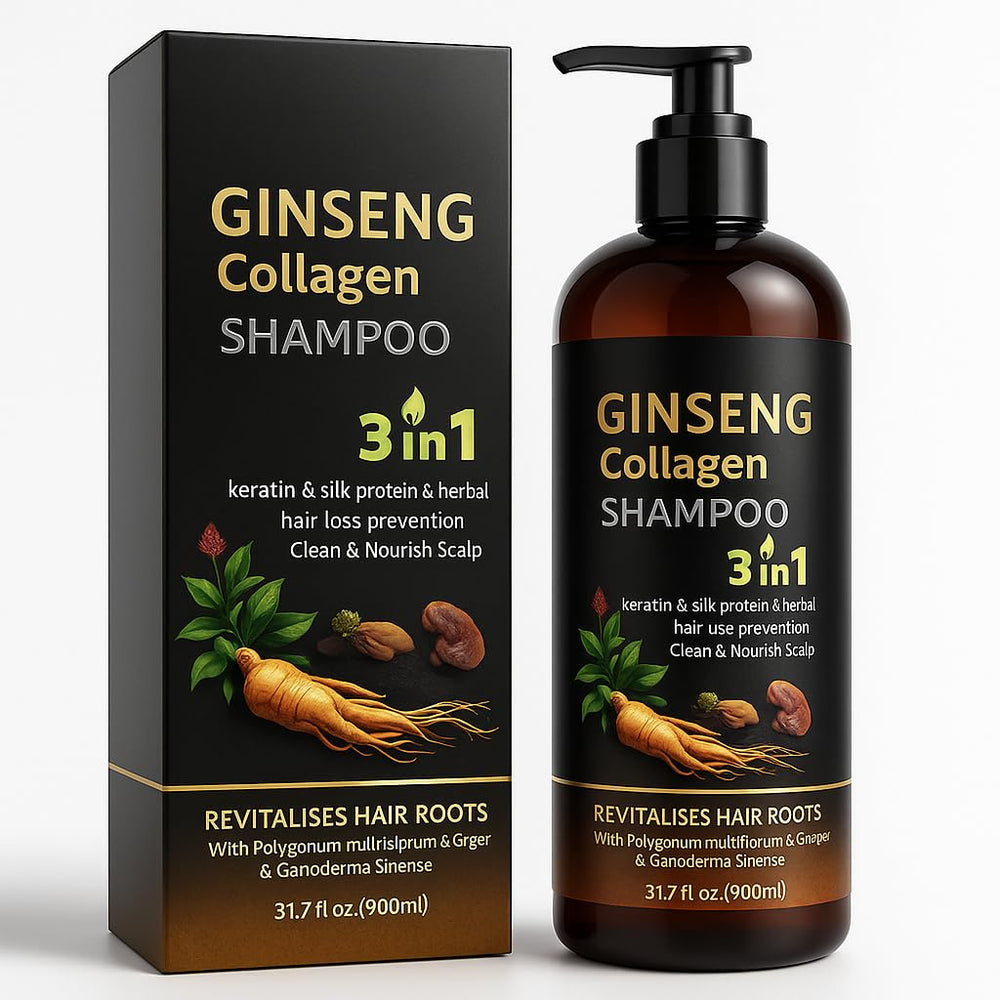 ABBASI & CO 900ml bottle shows the 3-in-1 formula for stronger roots.